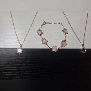 Gold and Pink/Black Clover Jewelry Set